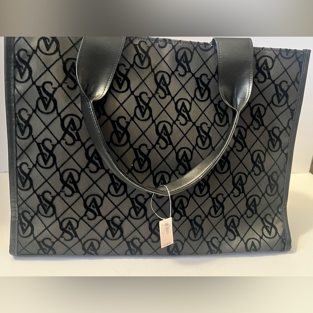 Victoria’s Secret Black monogram pattern in Velvet Mesh Tote